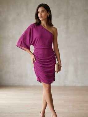 Forever 21 One-Shoulder Ruched Dress in Magenta